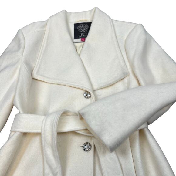Vince Camuto Off-White Cream Belted Long Coat (Sz L) - Picture 7 of 14